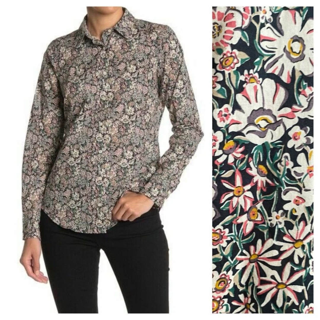 J. Crew Liberty Fabric White Garden Print Slim Perfect Button Down Shirt