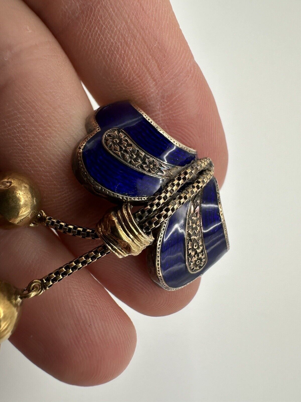 Antique Victorian Masquerade 14k And Sterling Silver Blue Enamel Brooch 4.7cm