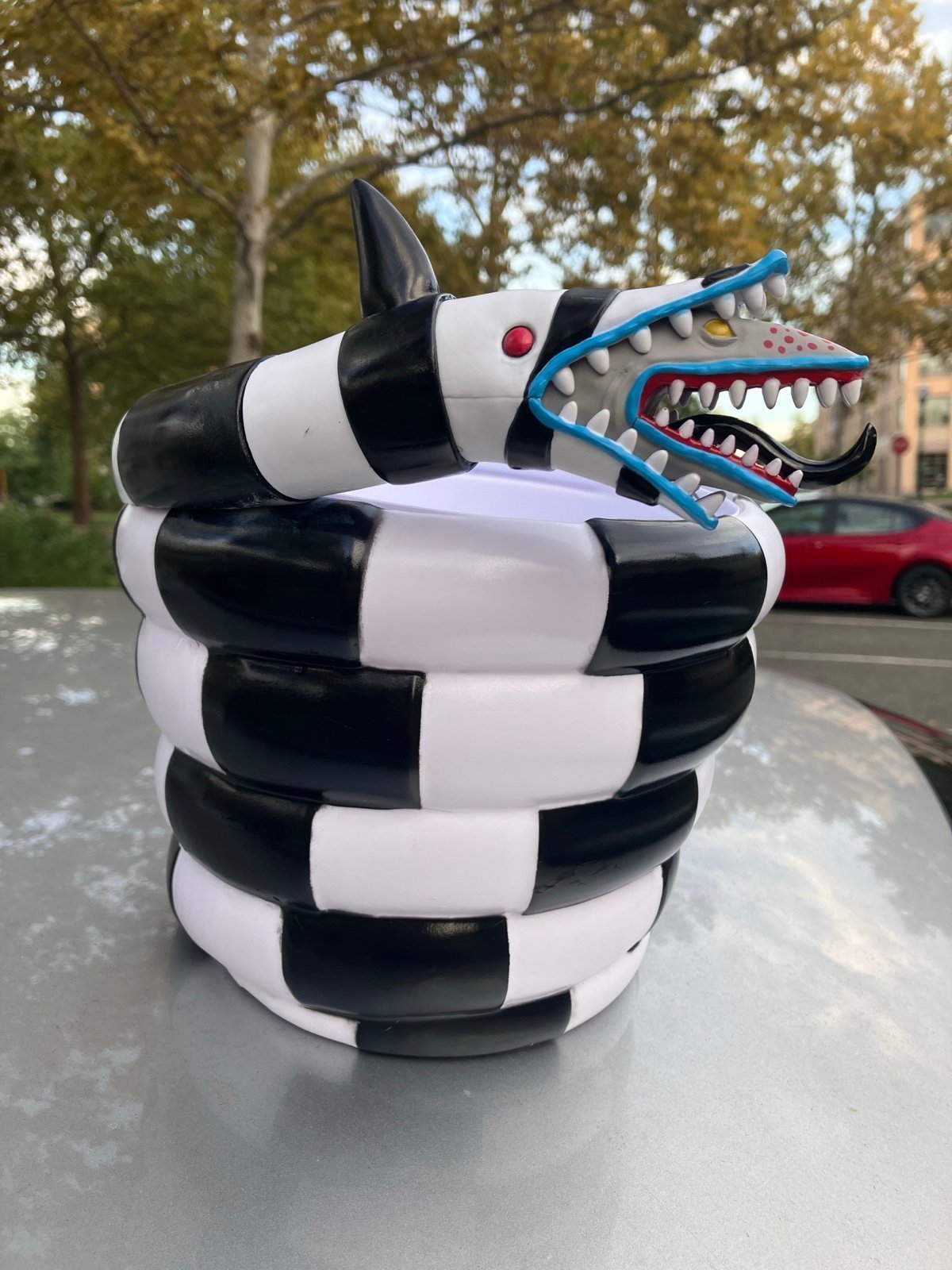 beetlejuice sandworm popcorn bucket in hand