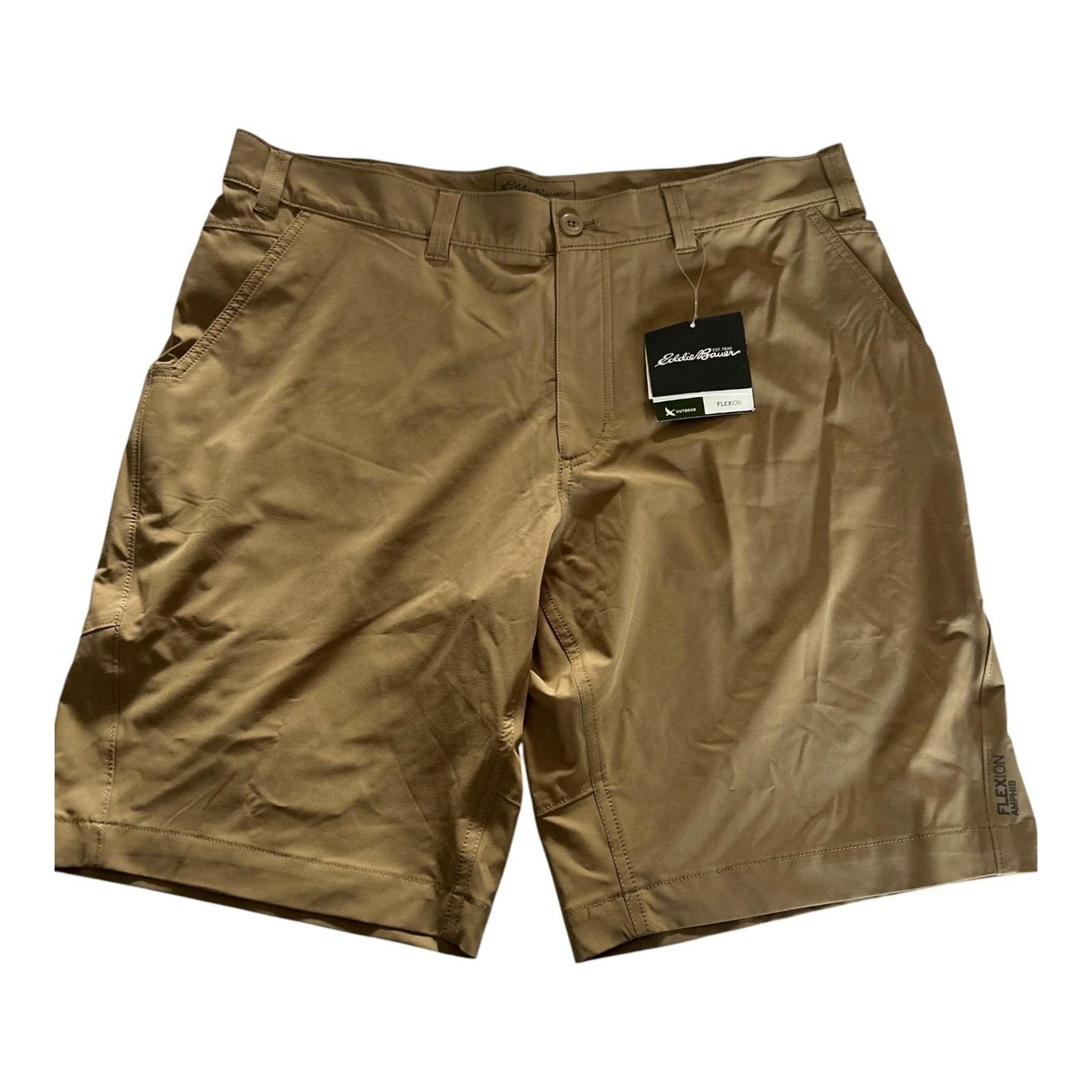 Eddie Bauer Flexion Amphib Chino Short Men 36 Brown Canvas Hiking Outdoor Cotton