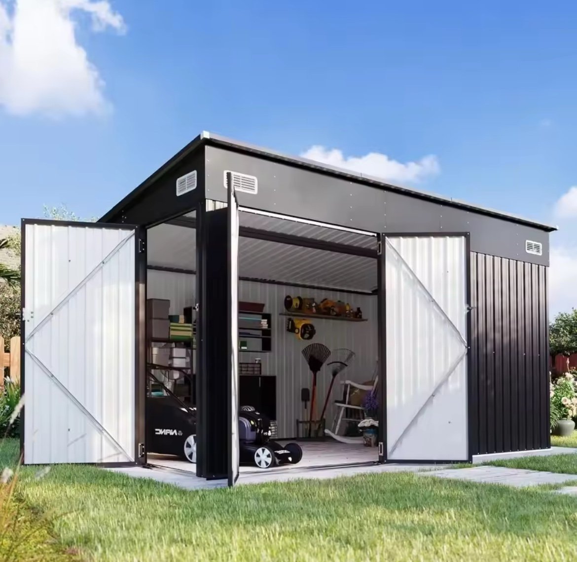 11.5’x7.5’ Shed Outdoor Storage Shed Triple Lockable Door Metal Storage Cabinet
