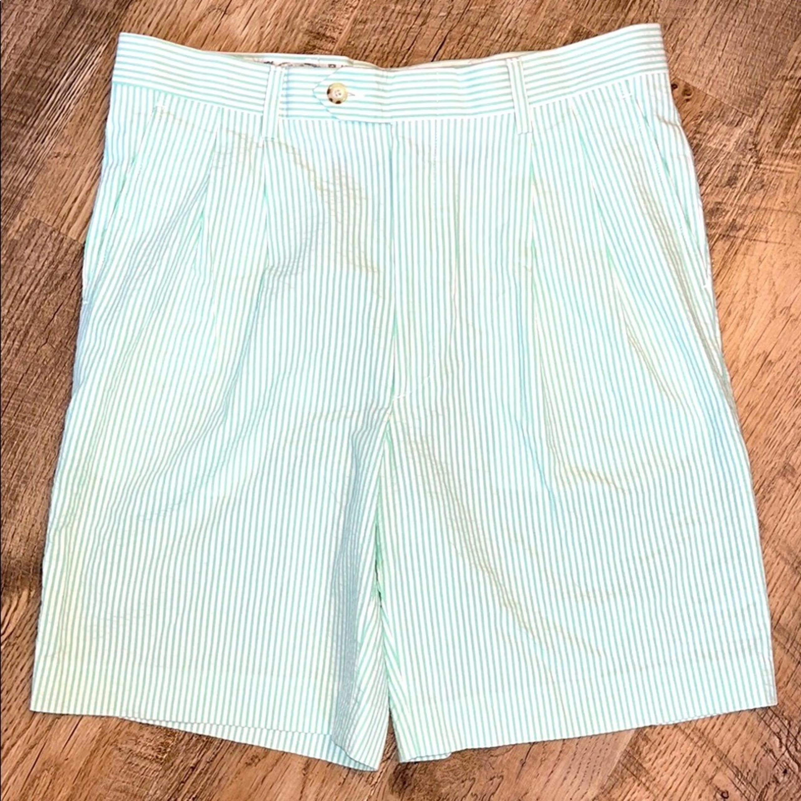 Berle Men's Green and White Searsucker Shorts 33R 100% Cotton