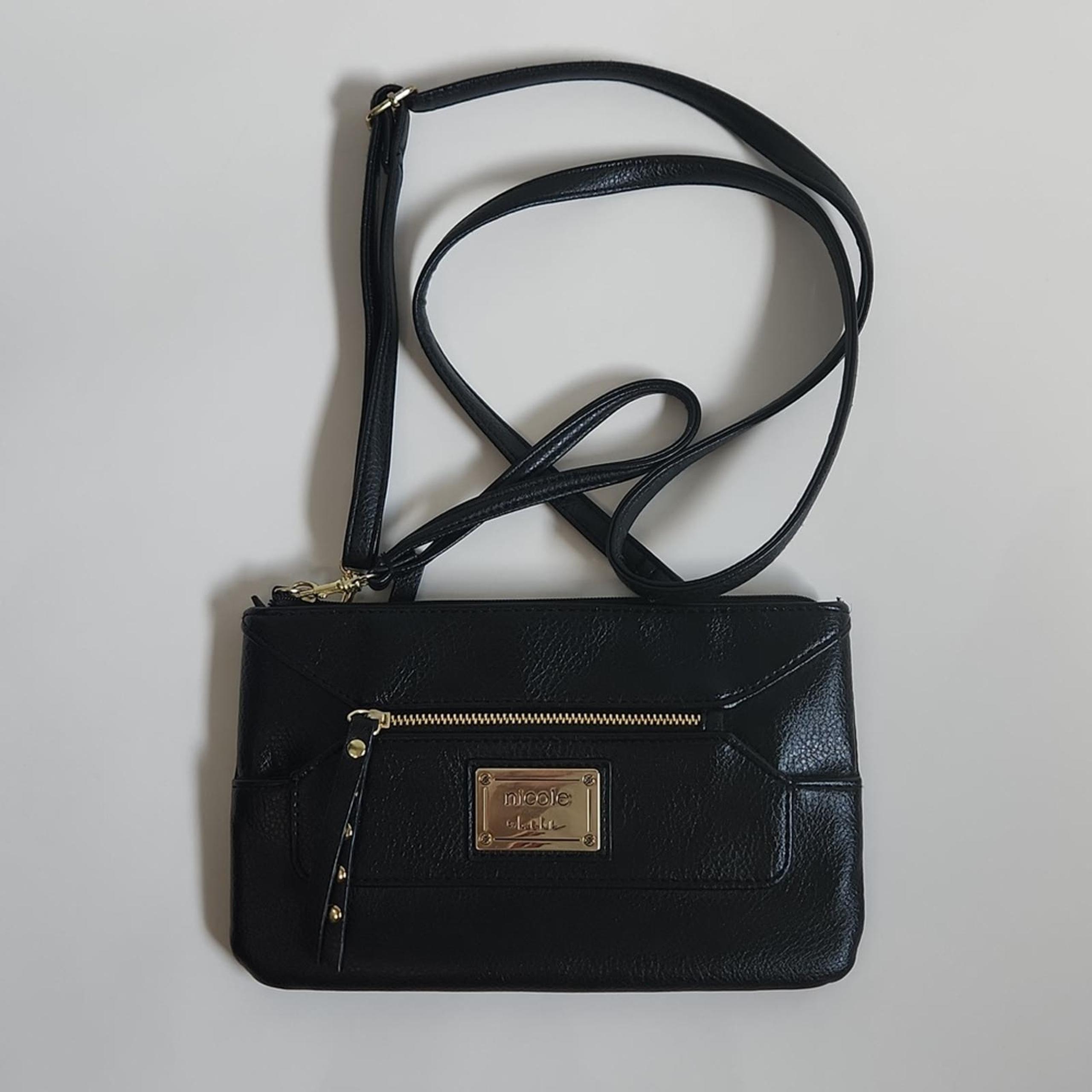 Nicole Miller Women's Black & Gold Crossbody Wristlet Purse Detach Straps