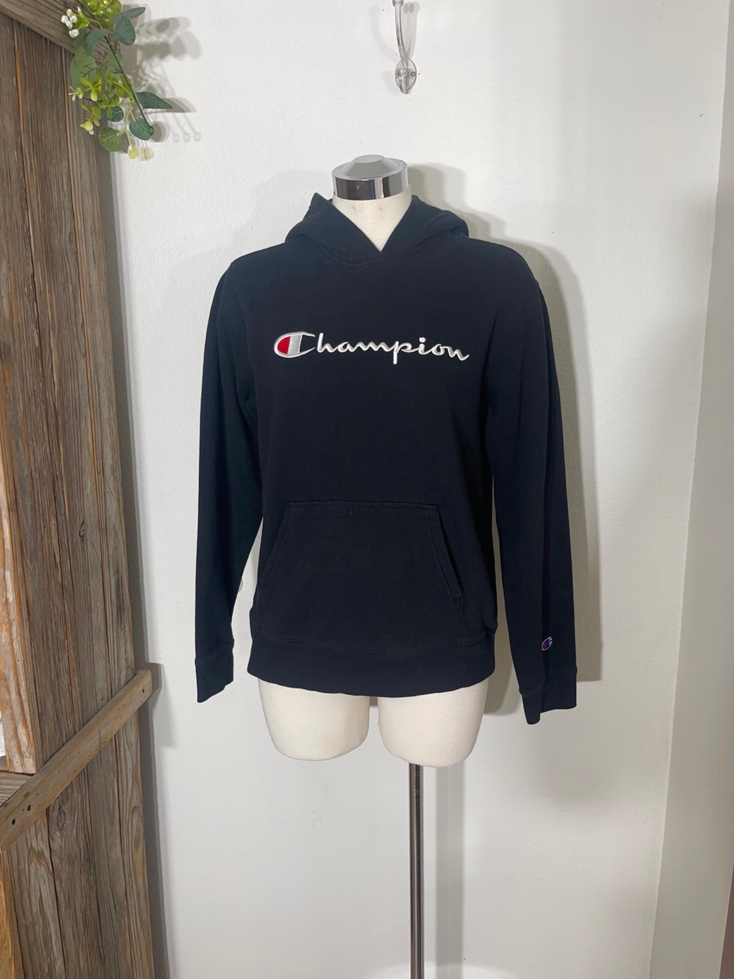 Champion boys logo embroidered black pullover hoodie sweatshirt size xl