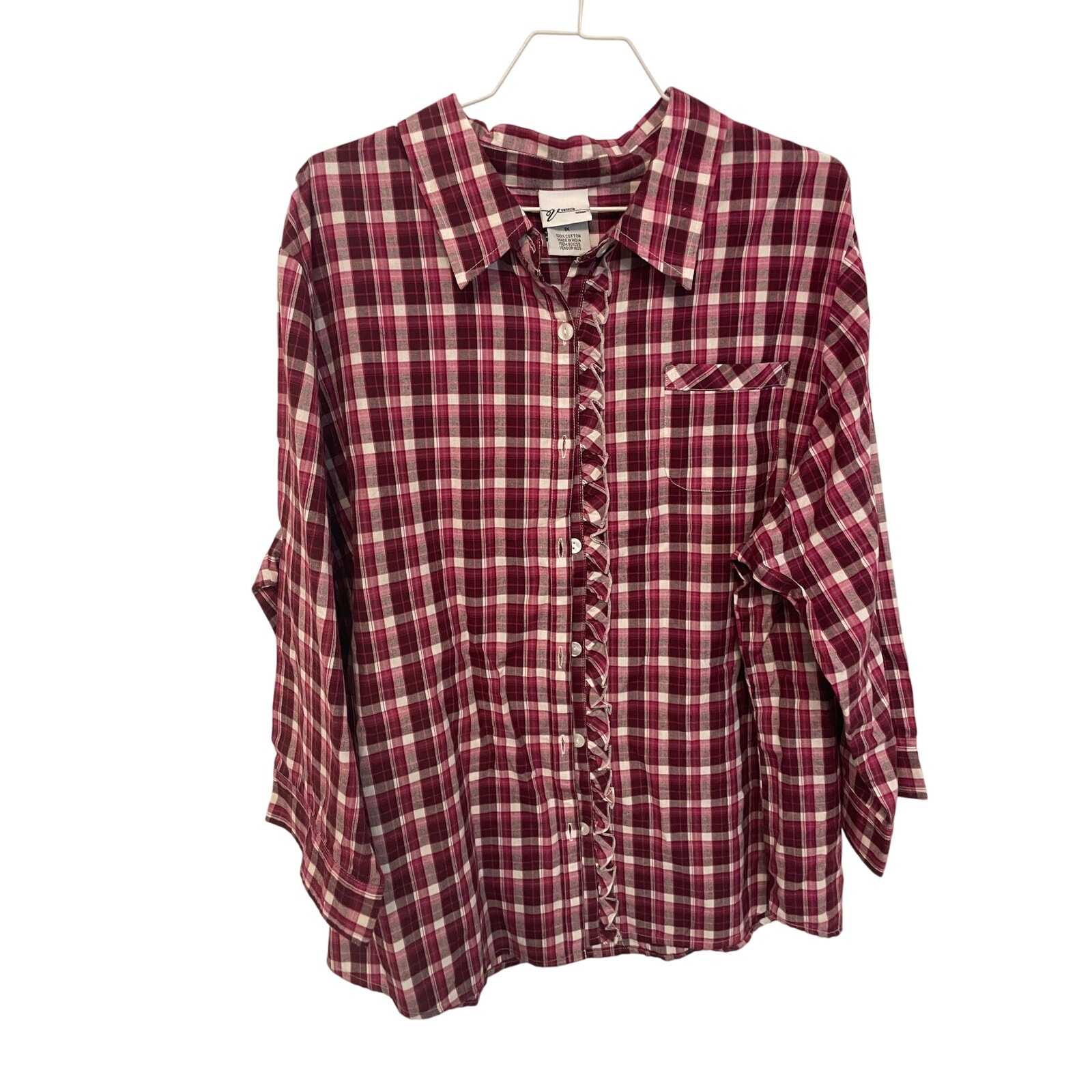 Venezia Cotton 1X Equestrian Country Button Up Ranch Cottagecore Farmer Blouse