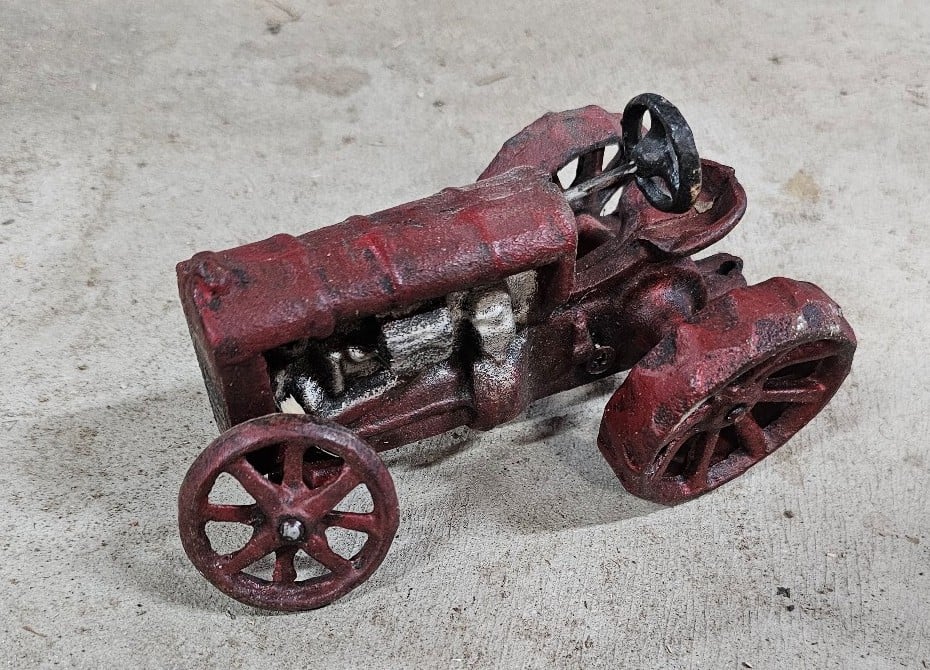 Vintage cast iron antique collectors red tractor toy