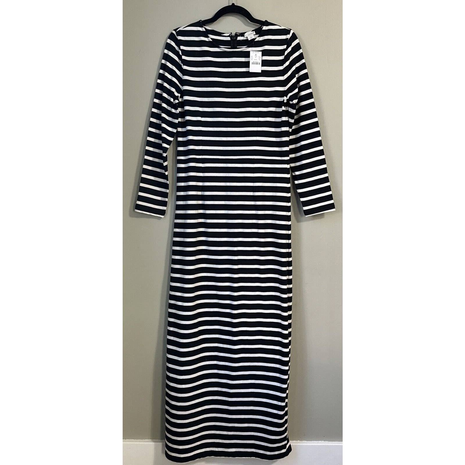 J By J Crew Black White Stripe Maxi Dress Size Medium Tall Long Sleeve #1067