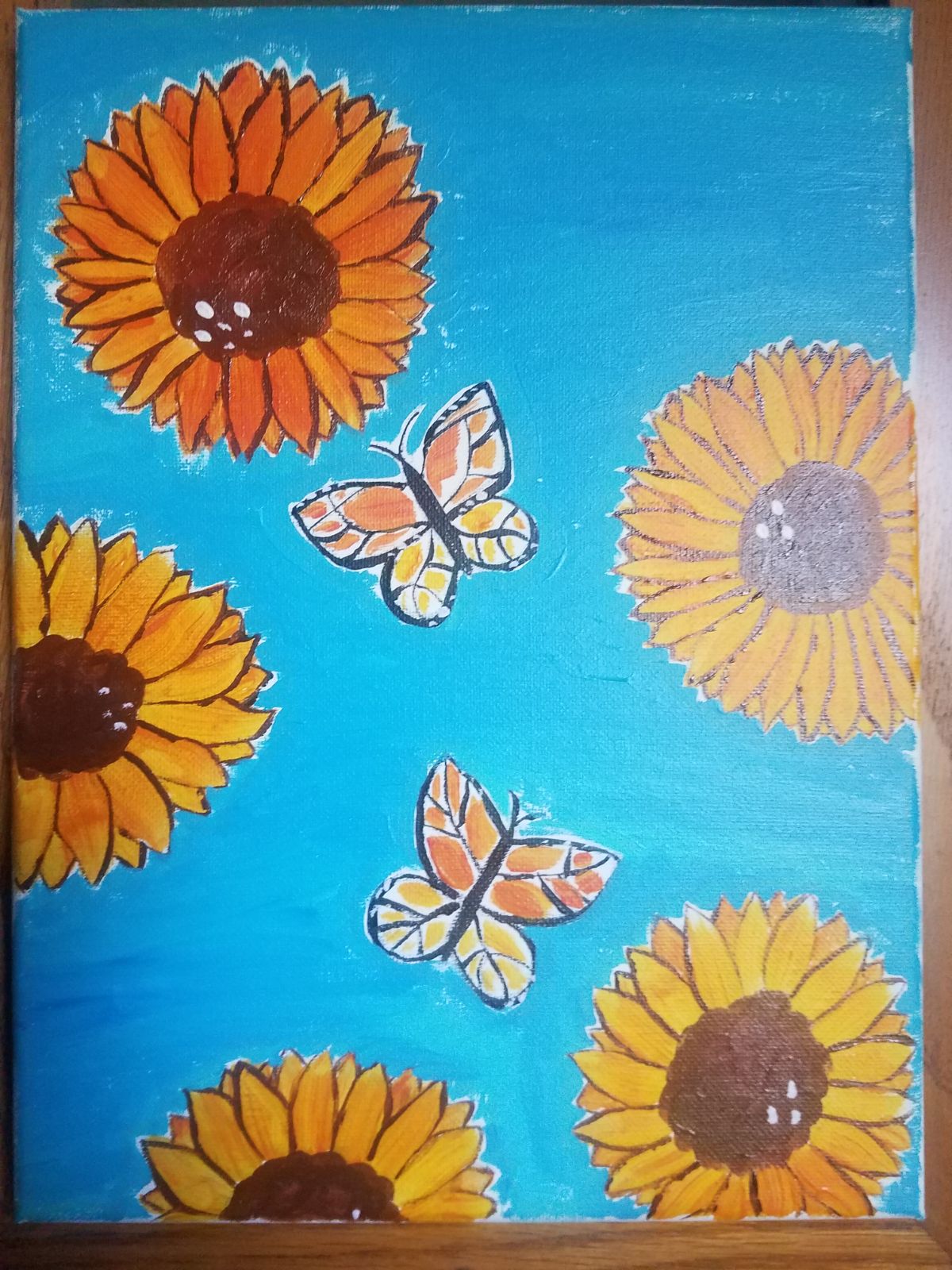 paintings artwork, sunflower + butterfly
