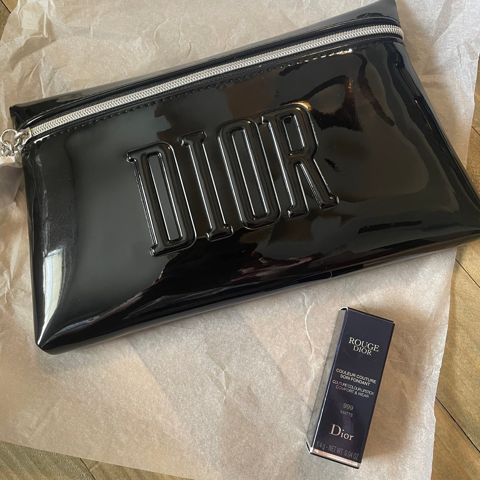 Dior Black Vinyl Makeup Cosmetics Bag