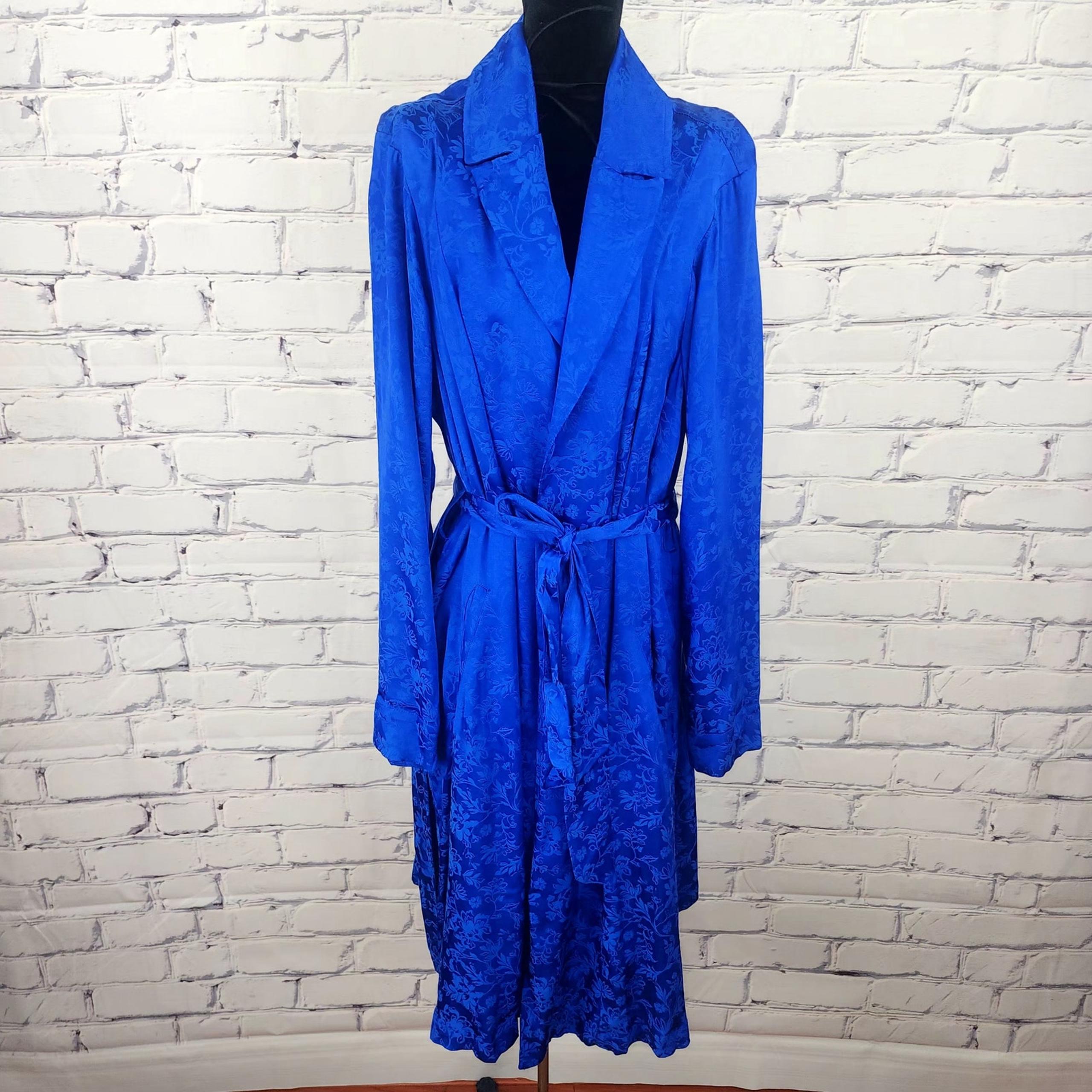 Torrid Floral Jacquard Trench Jacket Coat Womens Plus 2X Blue Elegant Holiday
