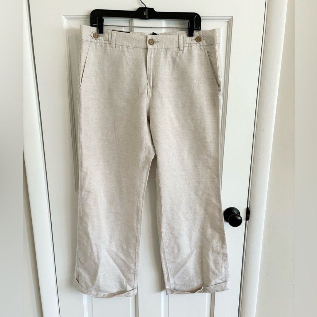 Banana Republic tan beige linen cotton flowy wide leg pant size 12 new