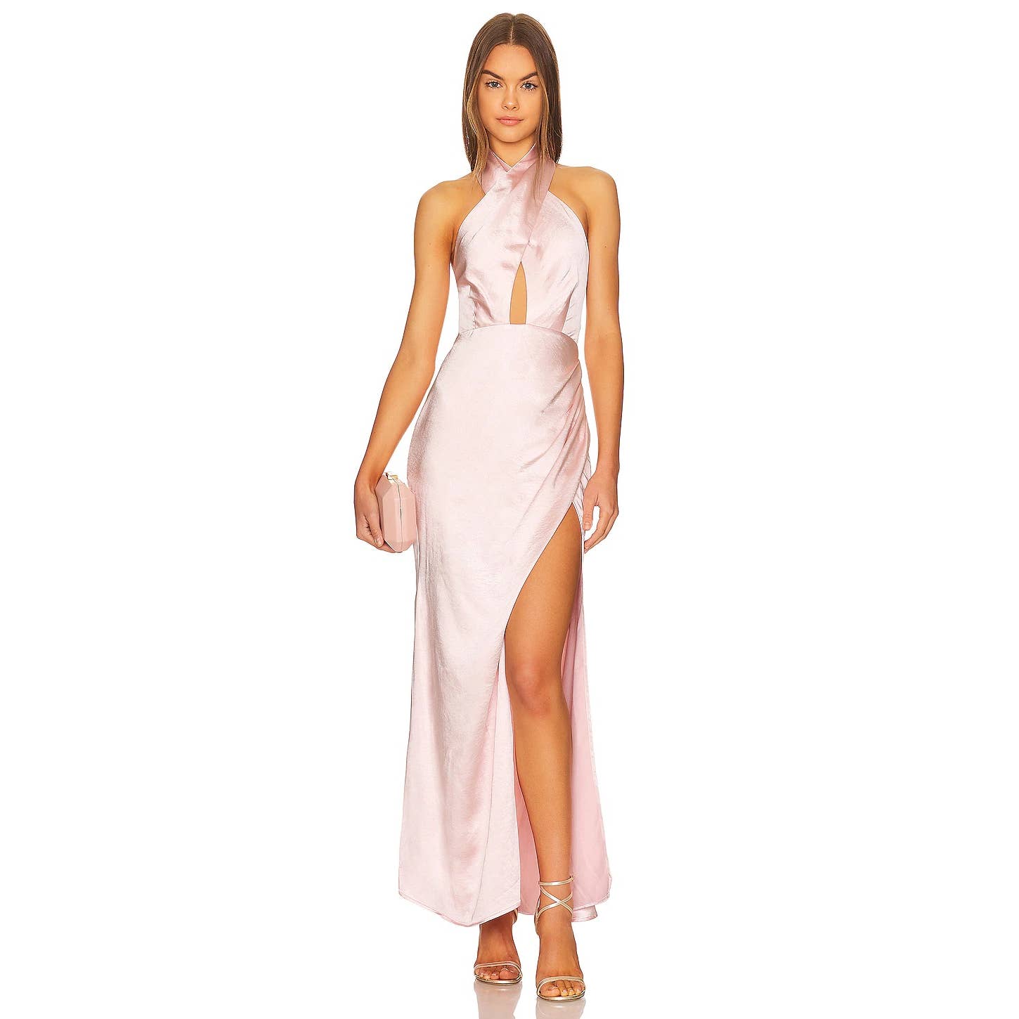 Elliatt Begonia Halter Neck Front Keyhole Maxi Dress Pink Size Small NWT