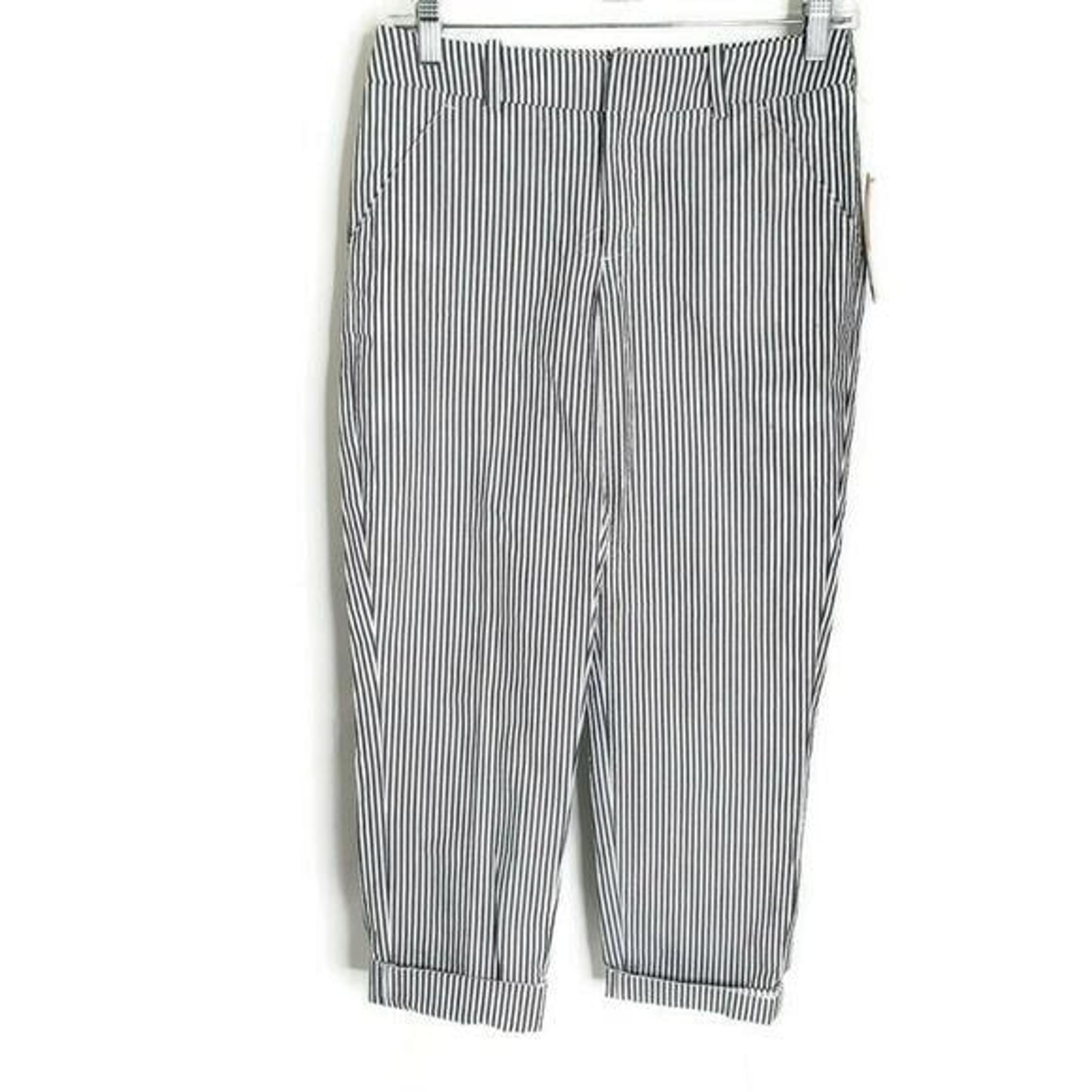 Merona Womens Classic Fit Ankle Pants Size 2 Ebony/White Stripe Cotton Blend NEW