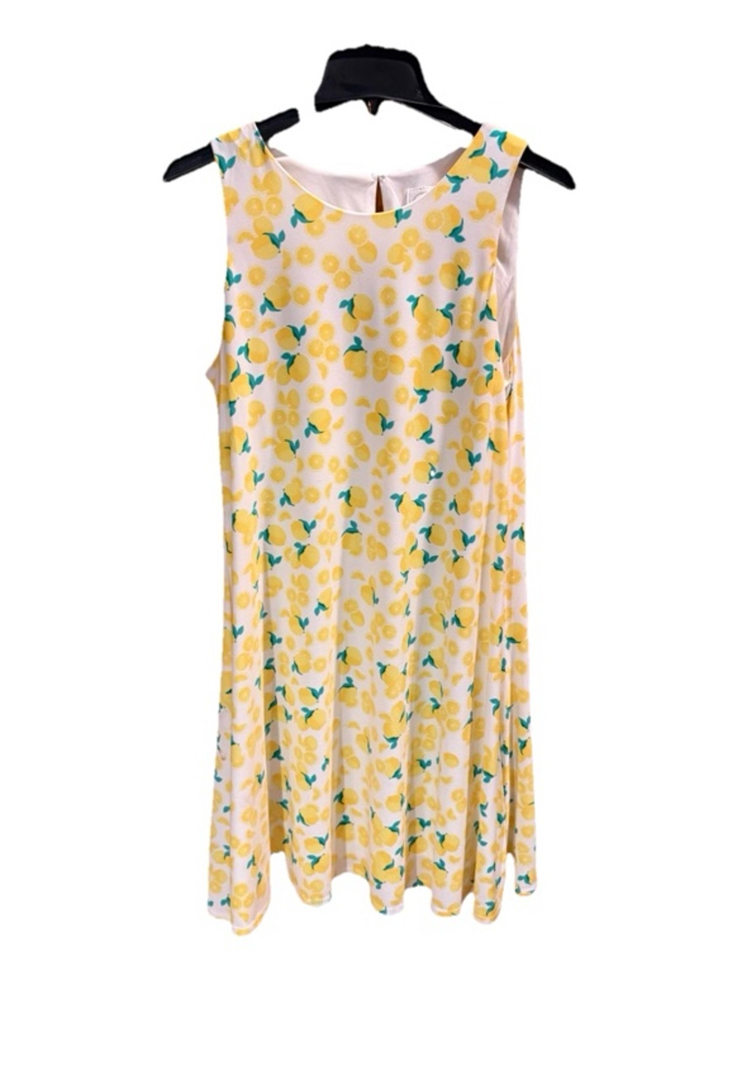Pappagallo Yellow Swing Sleeveless Dress Lemon Print Women's Size Medium