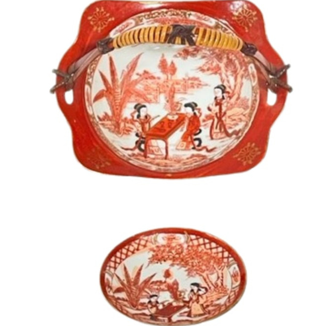 Nippon Tokusei serving basket and small plate, from early 1900's.