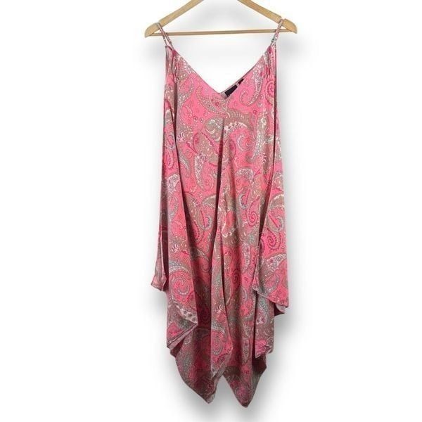 Tribal Women's M Asymmetrical Hem Slip Dress Pink Paisley Flowy Boho Lagenlook