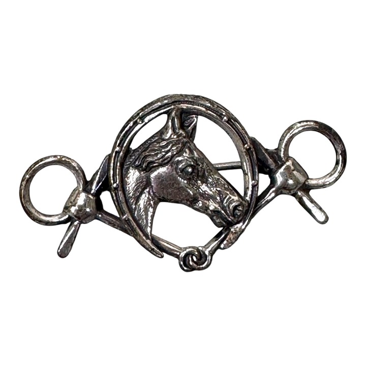 Beau Sterling Silver Horse Head Brooch Pin Equestrian Gift Reins Vintage Racing