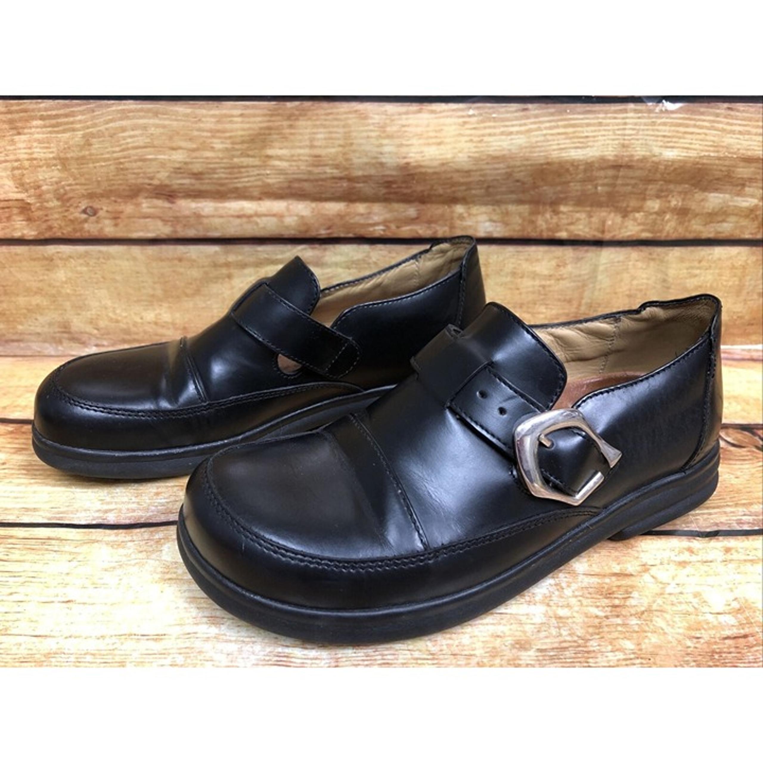 BIRKENSTOCK Footprints BLACK Buckle Strap Leather Loafers Shoes Womens 36