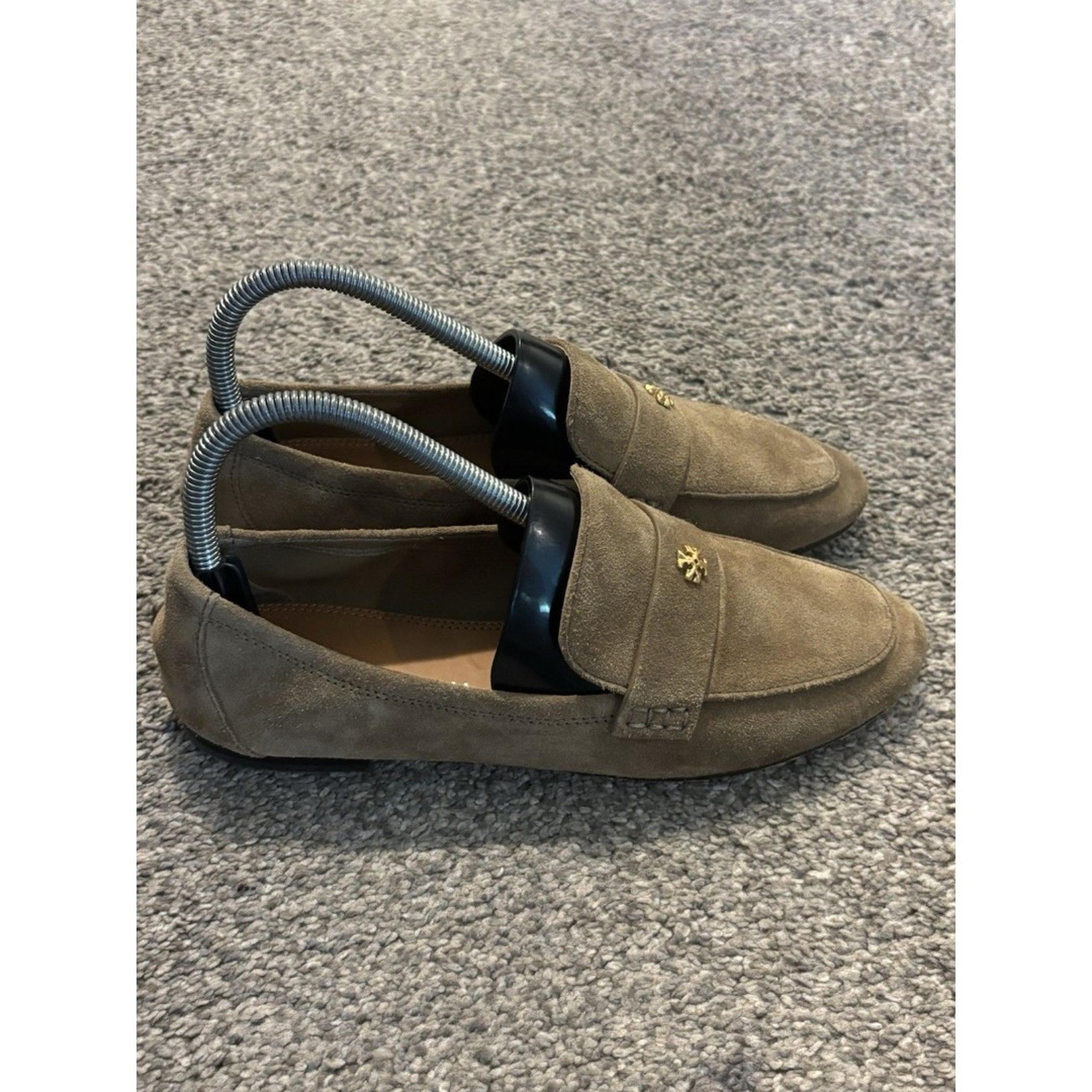 Tory Burch Loafer Shoes Women’s 8 River Rock Ballet Flats Suede Taupe Slip On