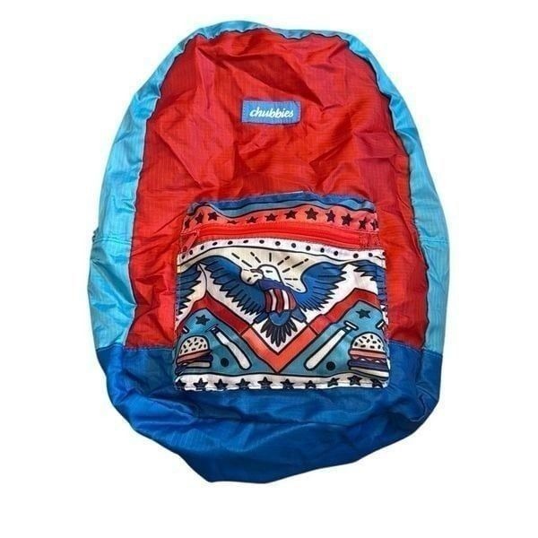 Chubbies Stowaway Lightweight Zip Backpack Patriotic Eagle USA Design Blue Red