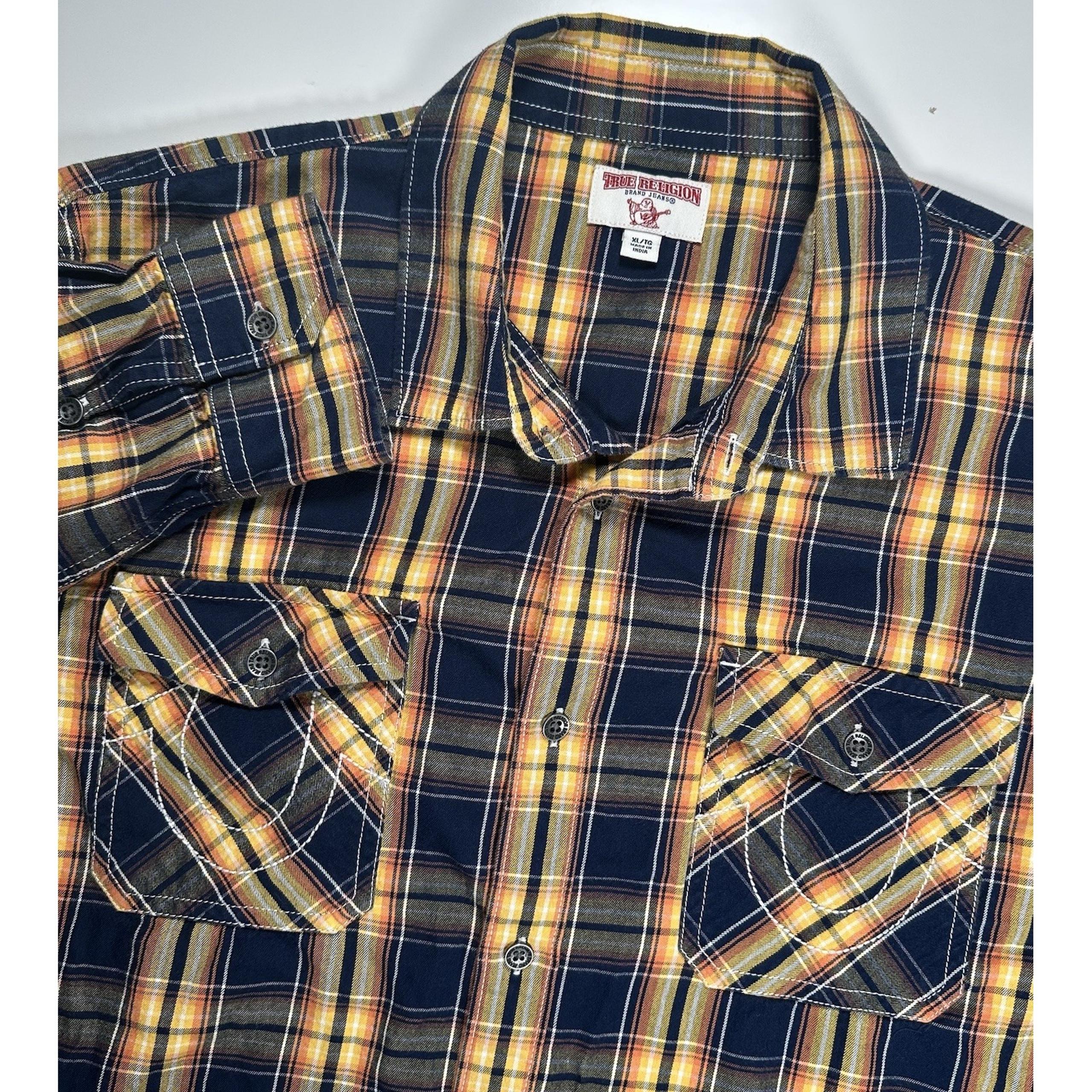 True Religion Long Sleeve Western Button Double Front Pocket Shirt Men's XL