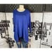 Iman S Blue Metallic Gold Pattern Crew Neck Relaxed Fit 3/4 Sleeve Hanky Hem Top
