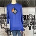 Iman S Blue Metallic Gold Pattern Crew Neck Relaxed Fit 3/4 Sleeve Hanky Hem Top