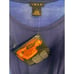 Iman S Blue Metallic Gold Pattern Crew Neck Relaxed Fit 3/4 Sleeve Hanky Hem Top