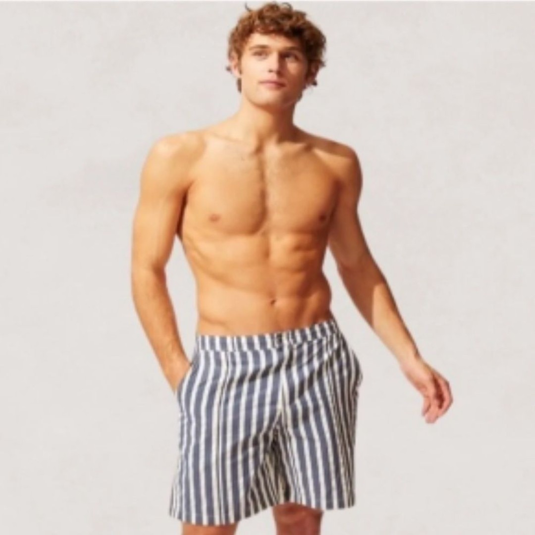 Solid and Striped Boardshort Blue and Cream Stripes Men’s Swim Shorts Size Large