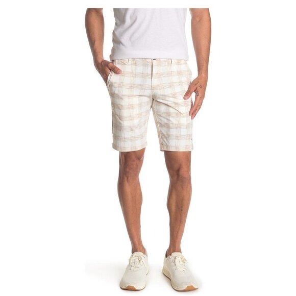 Tommy Bahama Mens Tan Checked Print Woven Bermuda Golf Shorts Sz 30 NWT