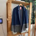 Vilagallo Blue Gray Colorblock Wool Blend Open Front Sweater Jacket