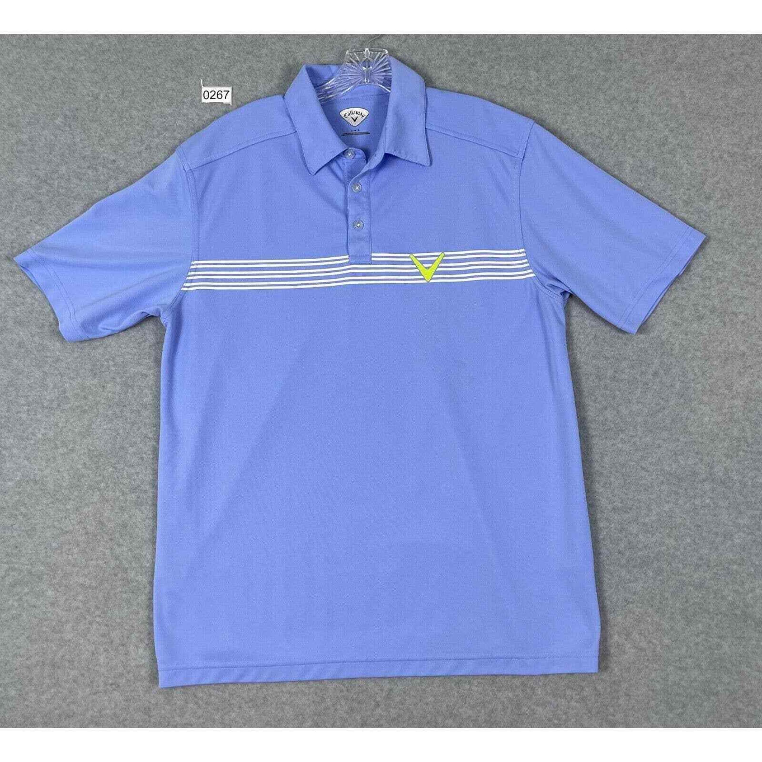 Callaway Polo Shirt Mens L Blue Chest Stripe Golf Performance