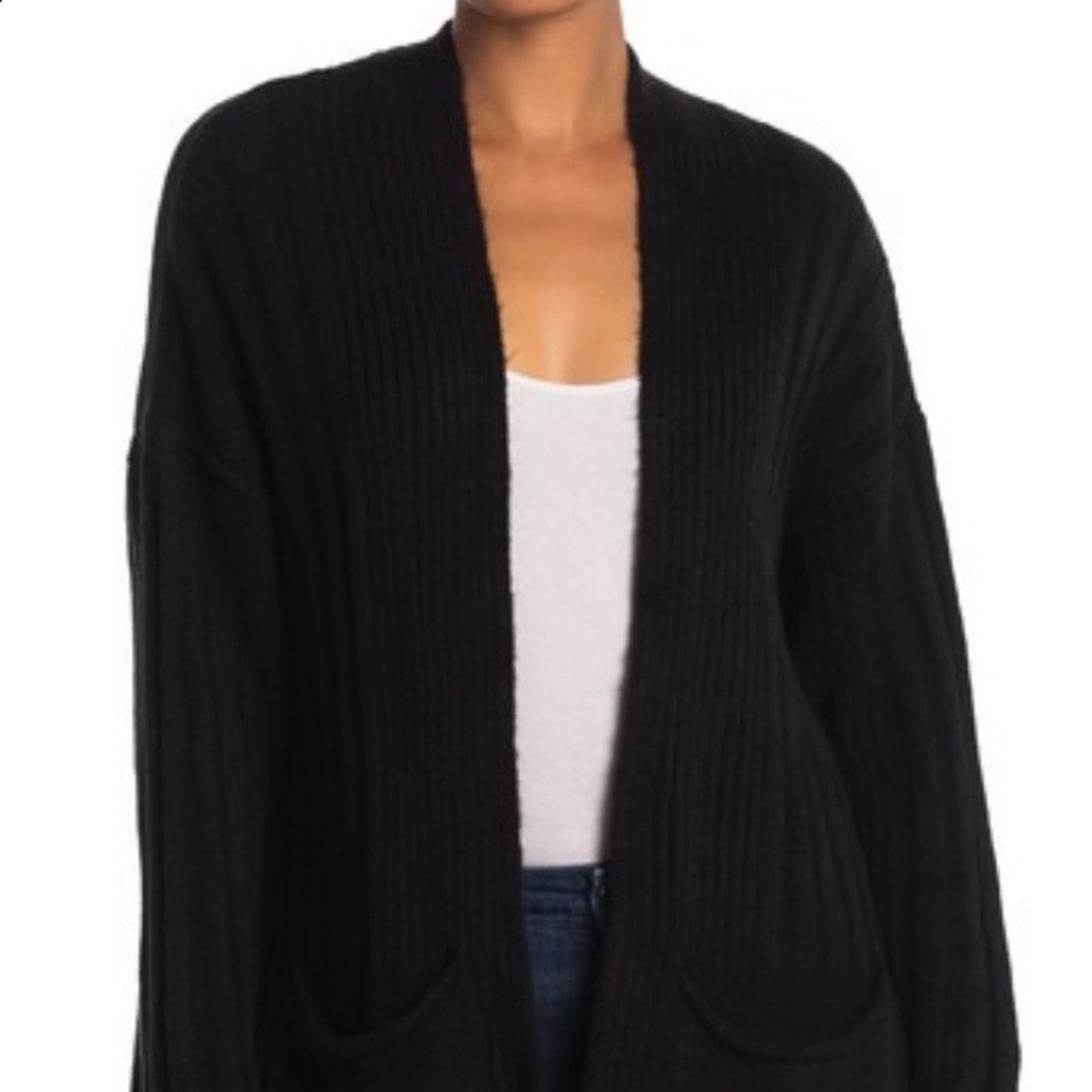 TOPSHOP Black Rib Trim Open Front Cardigan US 14