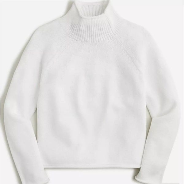 J.Crew Sweater Women's White Cotton-Blend Rollneck Turtleneck Pullover Sz M