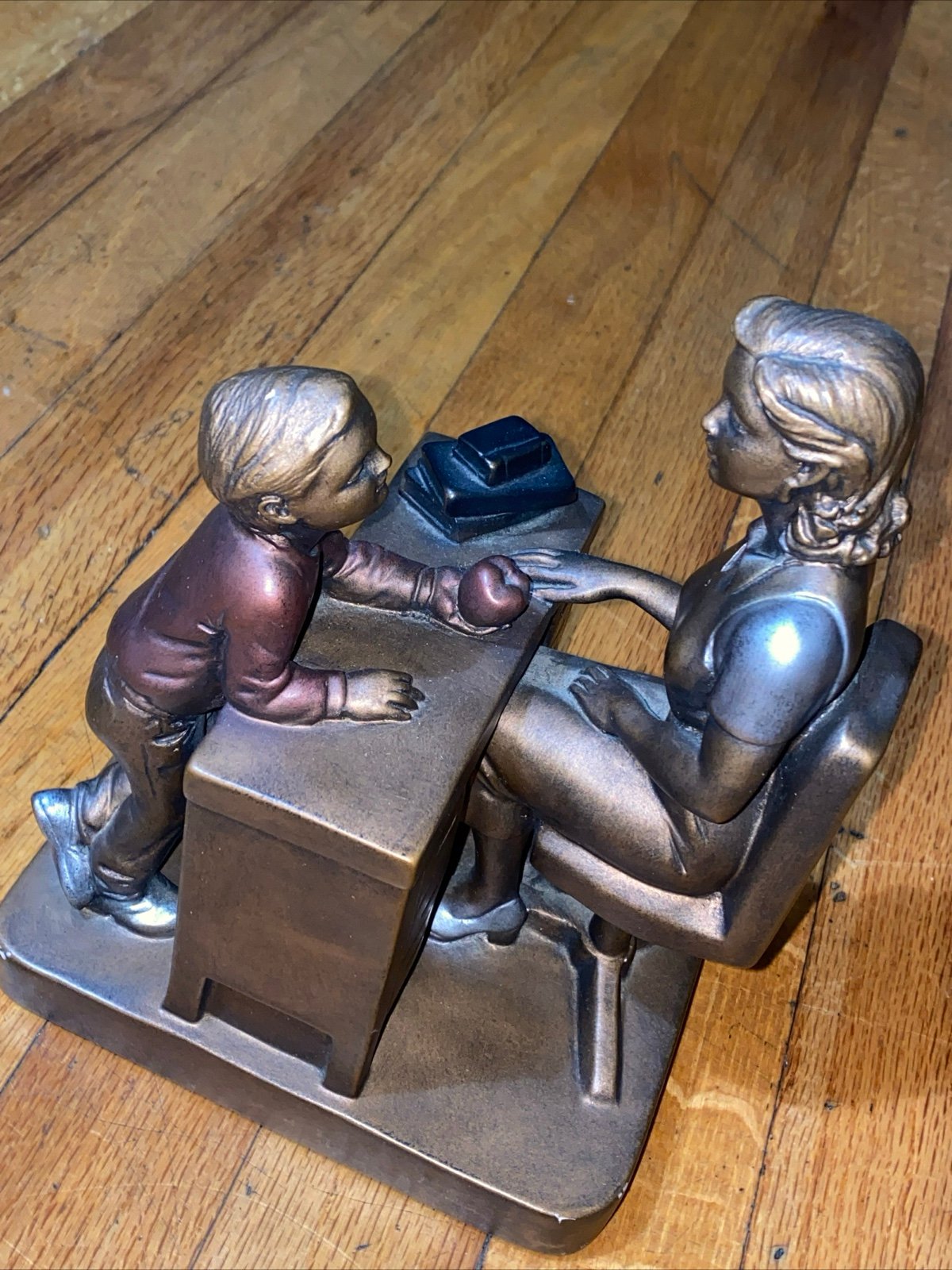 Austin Sculpture TEACHER-STUDENT Mixed Metal Figurine Heavy Vintage USA 2 corne