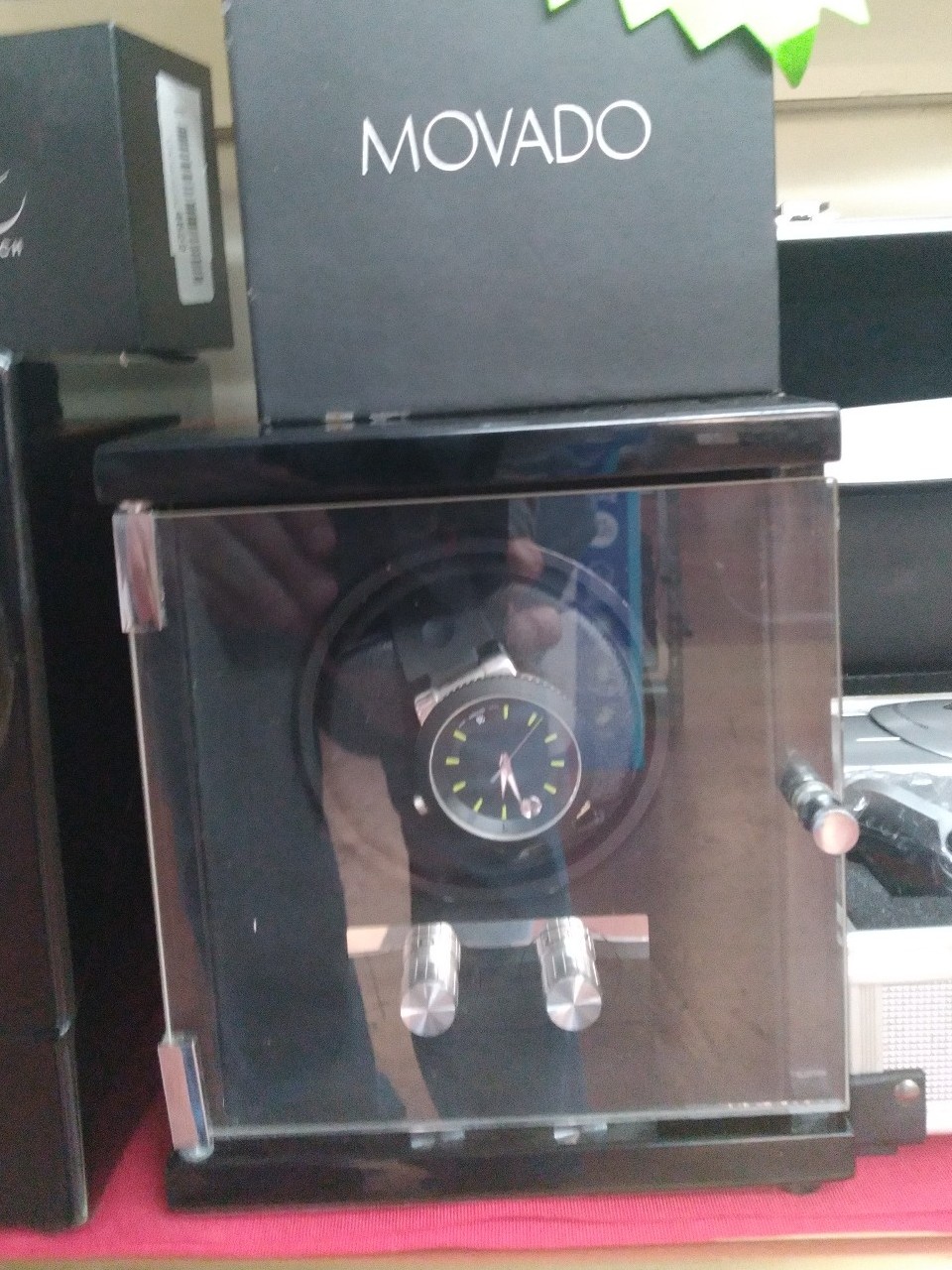 Movado Sport Edge 0606928 Black Dial Rubber Band Mens Watch with spinning case