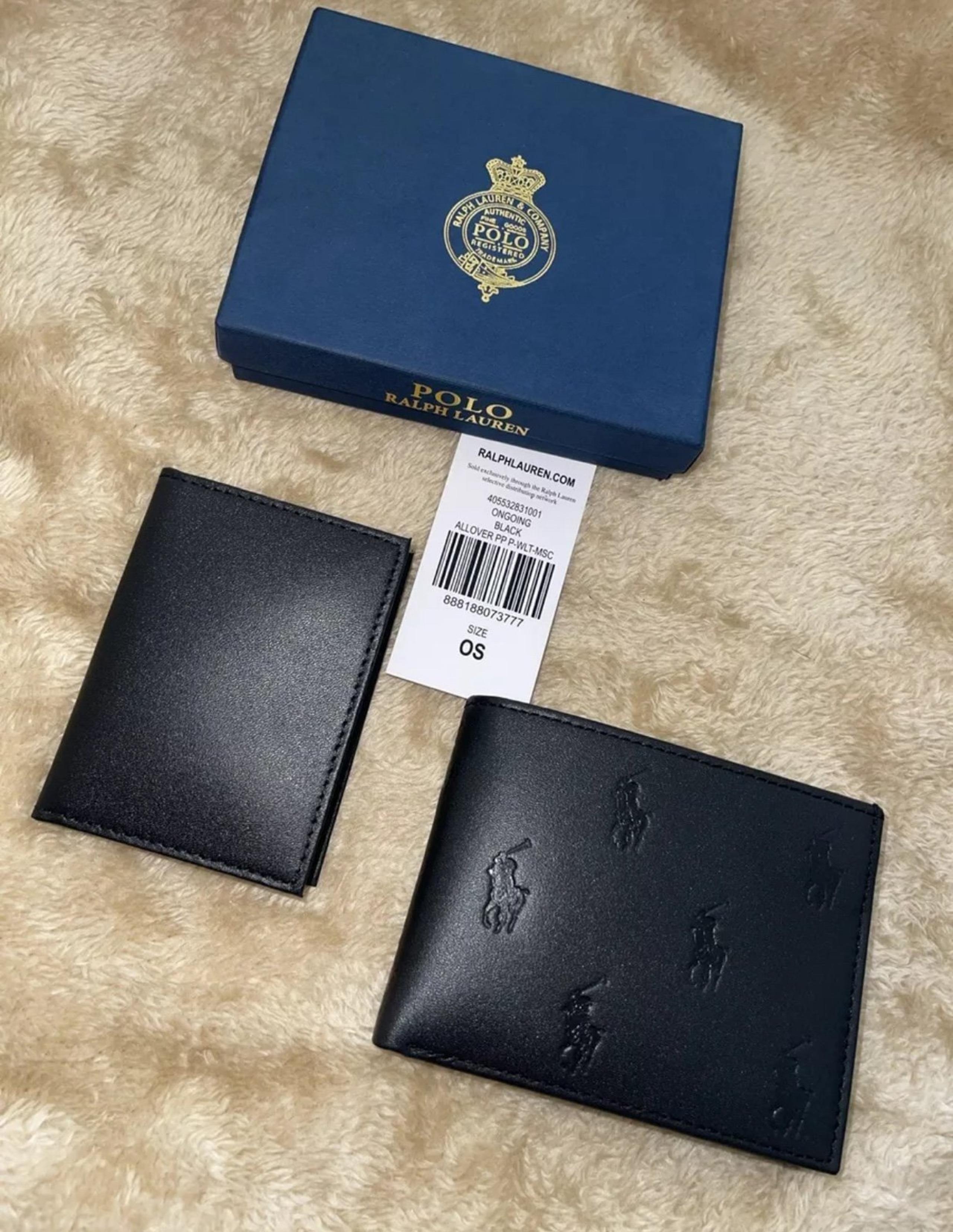 Polo Ralph Lauren Wallet Leather All-Over Pony Print Black Bifold NO BOX.
