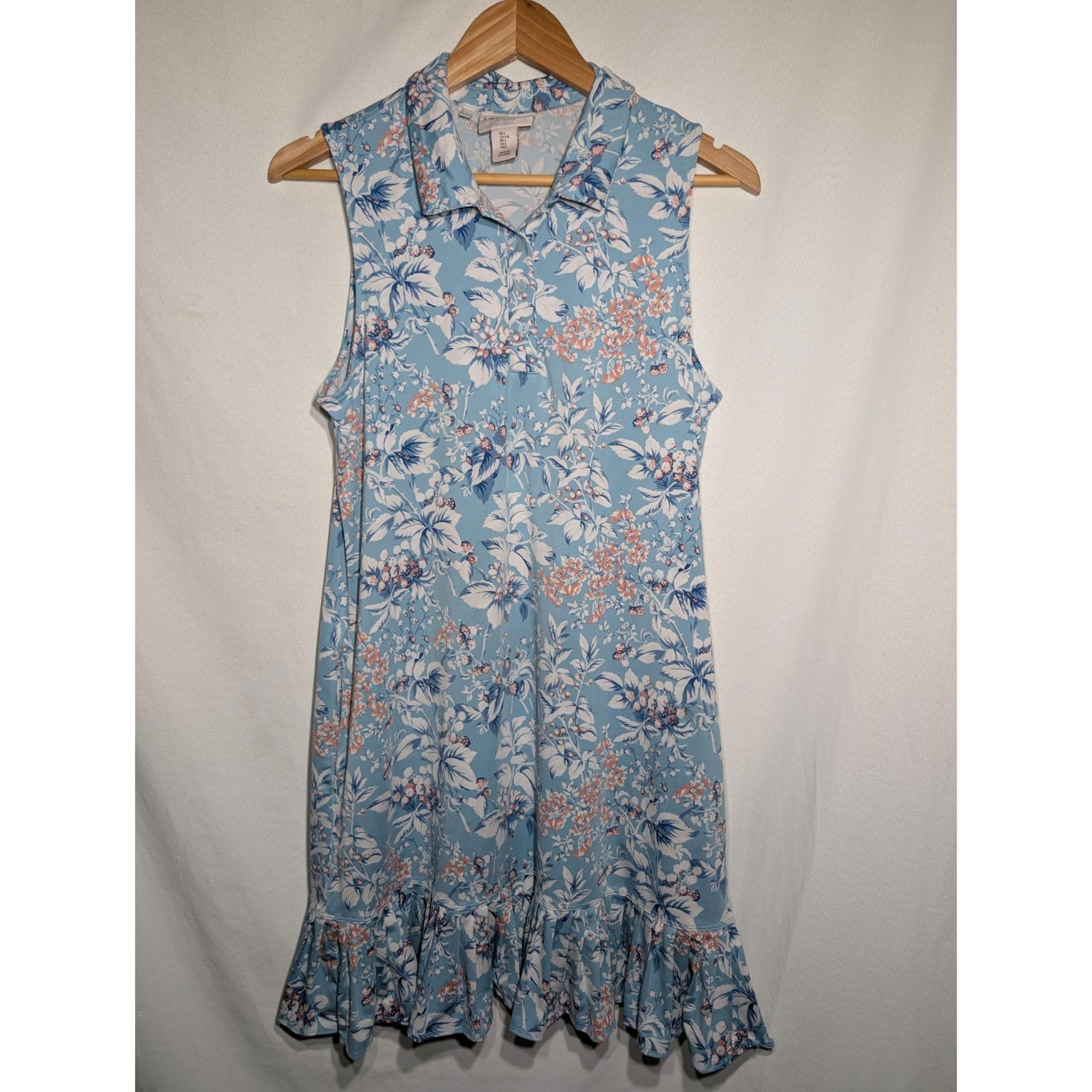 Laura ASHLEY Wmns L Collared Active Pleated Floral Mini Dress UPF 50 Golf Tennis