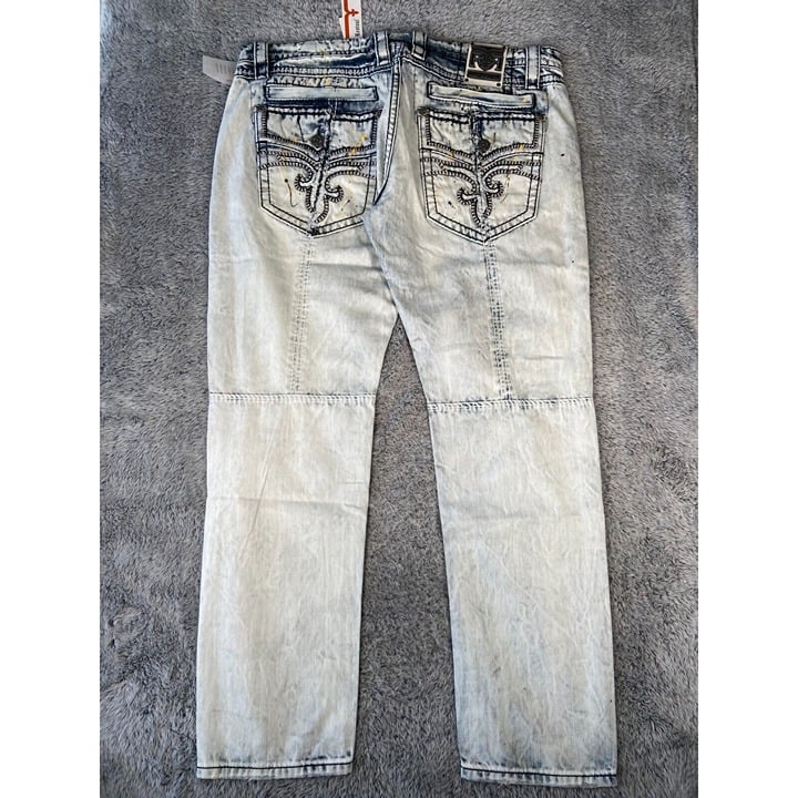 Rock Revival Rupert Alternative Straight Jeans Size 44x34 Men Light Blue
