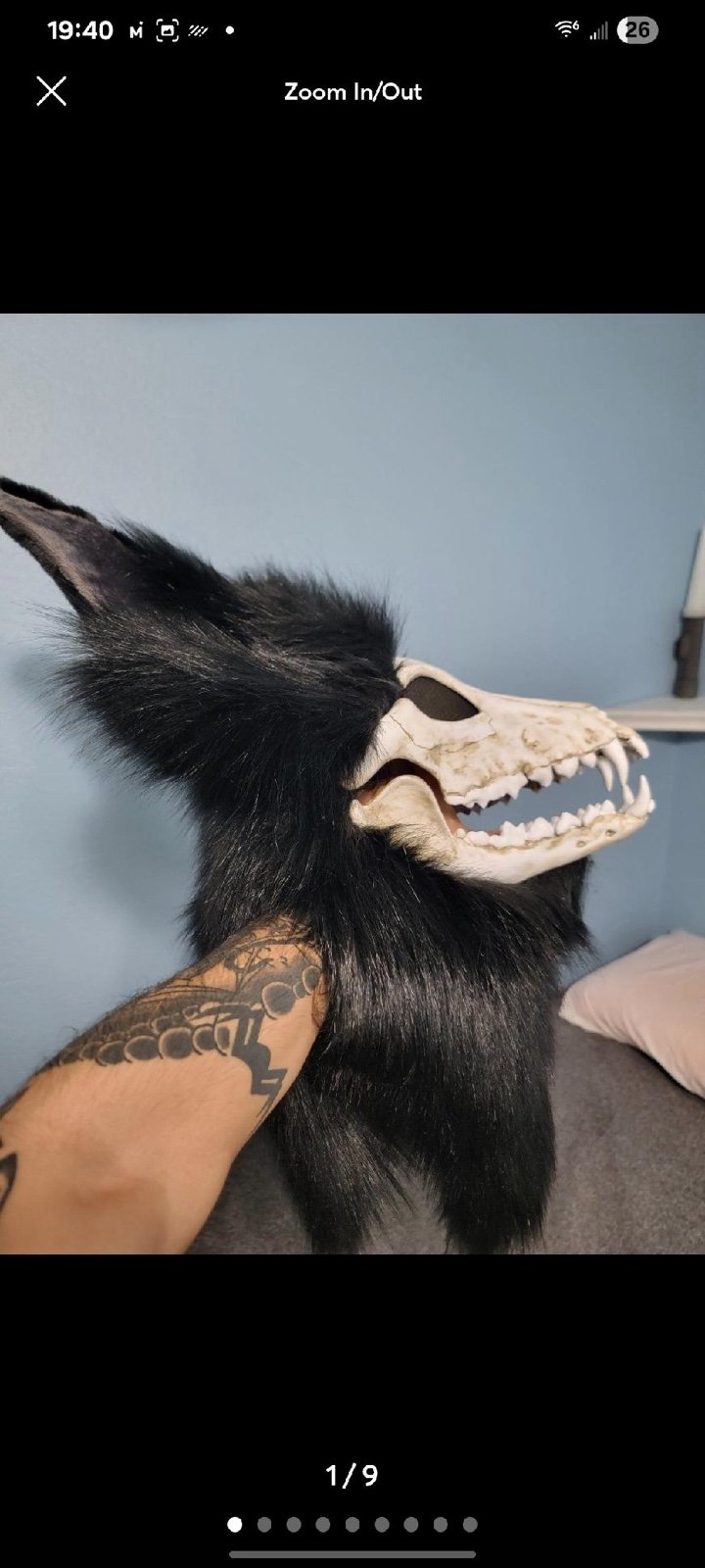 Furry head black dead corpse mask like new