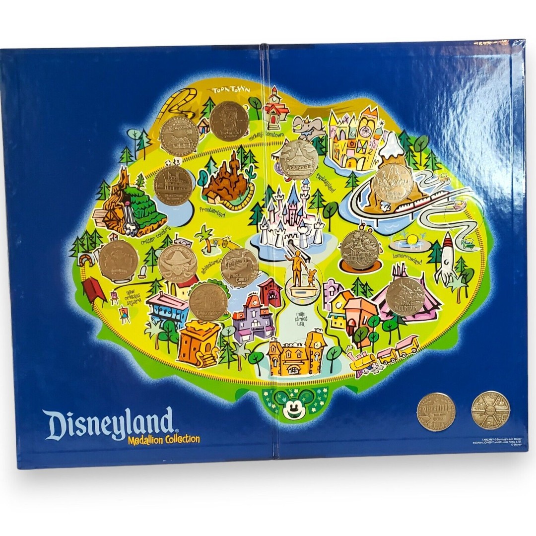 Rare Disneyland 2001 Medallion Collection Map Folder, 13 Medallions Included
