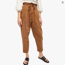 Free People Margate dark beige high rise paperbag waist ankle crop trouser pants