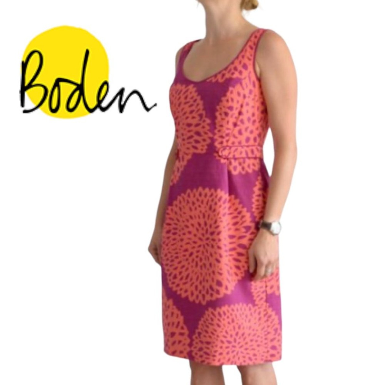 Boden Sleeveless Sheath Dress Purple Orange Floral V-Neck Print Size 6