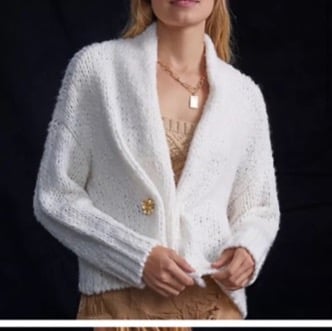 Anthropologie White Textured Cardigan M