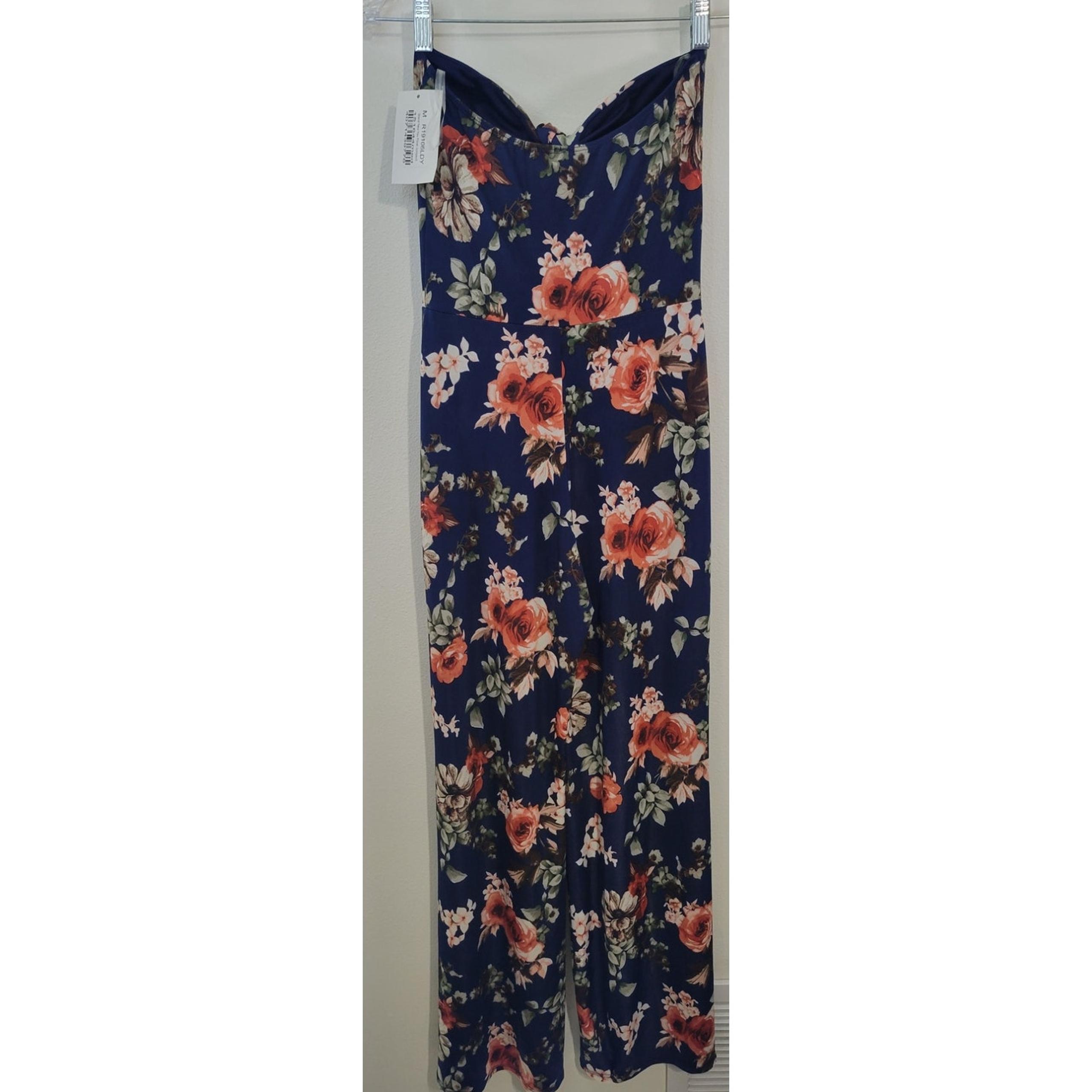 Pink Lily Boutique Jumpsuit Womens Medium Floral Pants Jumpsuit Strapless Boho
