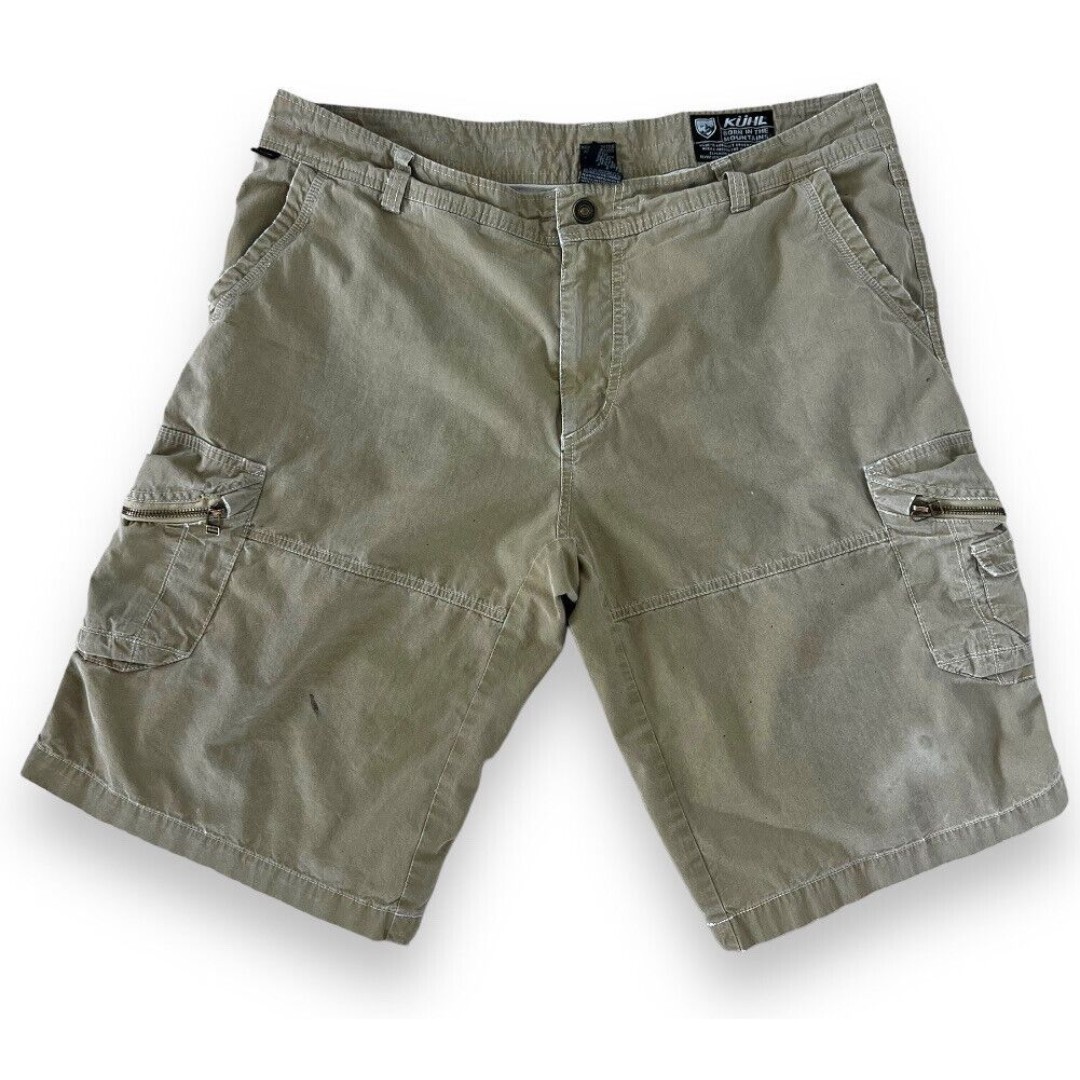 Kuhl Men's Size 38x13 Ambush Cargo Vintage Patina Dye Hiking Shorts Khaki