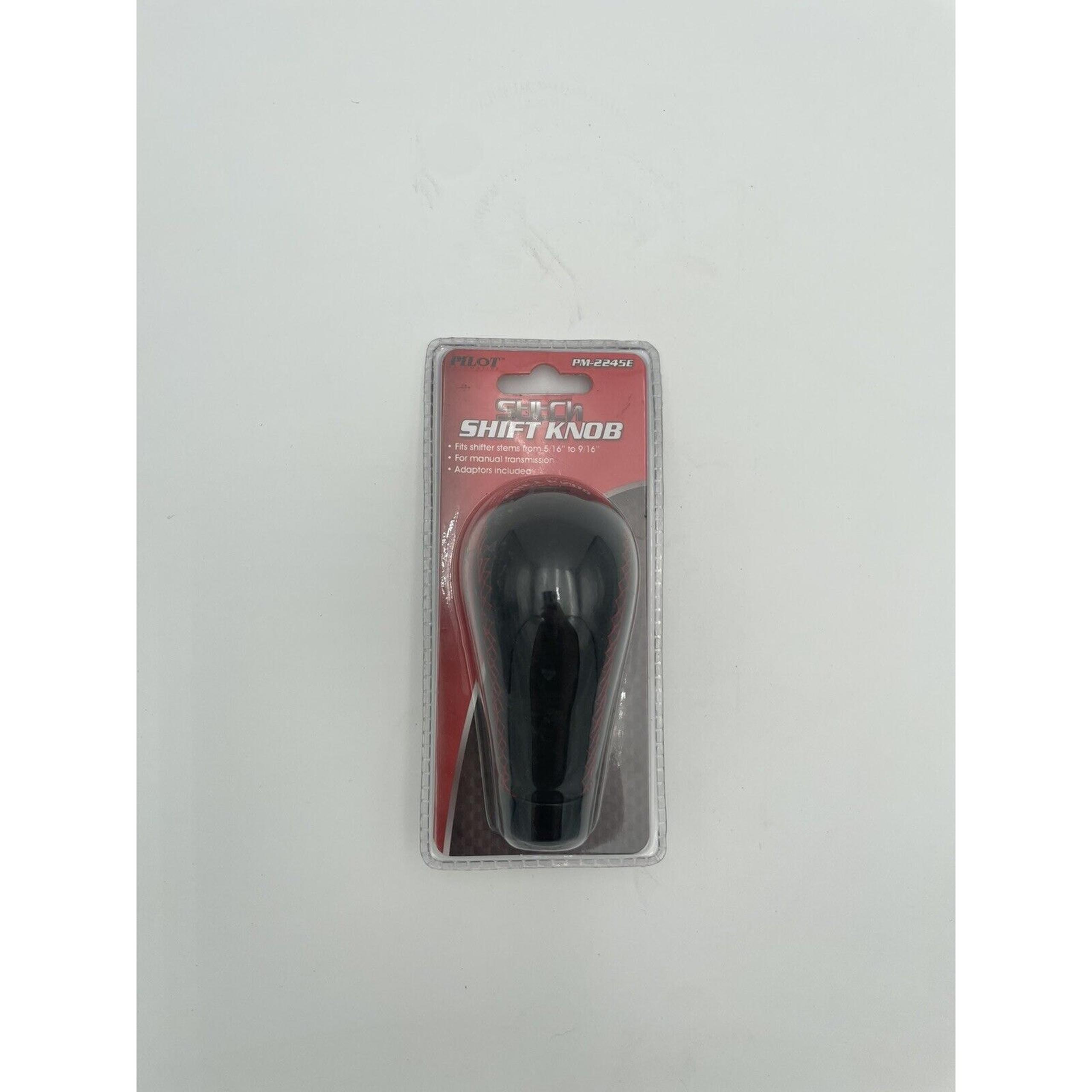 Pilot PM-2245E - Universal Black Leather Manual Shift Knob w /Red Stitching