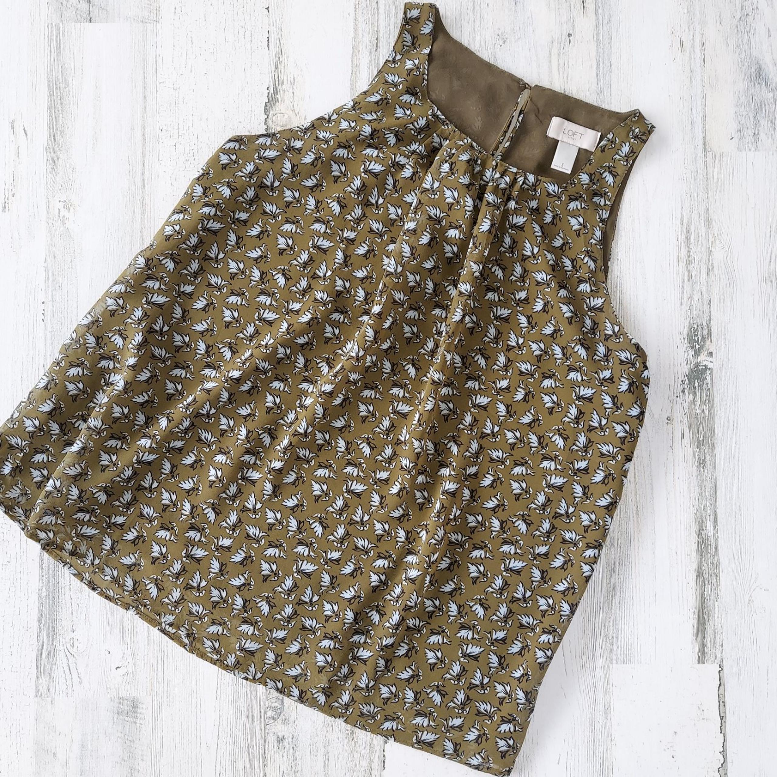 Loft Green S Floral Sheer Tank Top