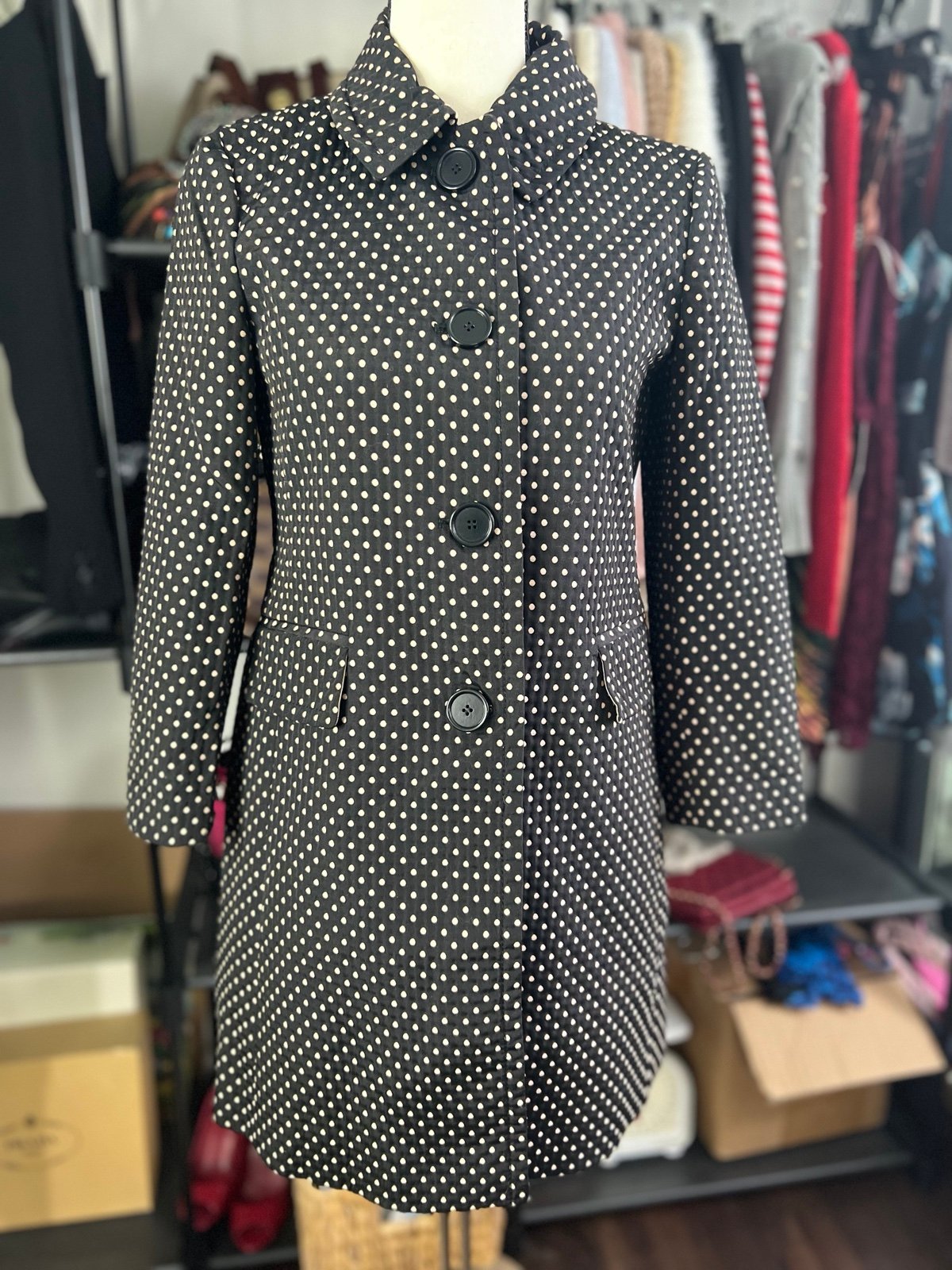 LOFT Black Beige Polka Dot Spring Coat size 0