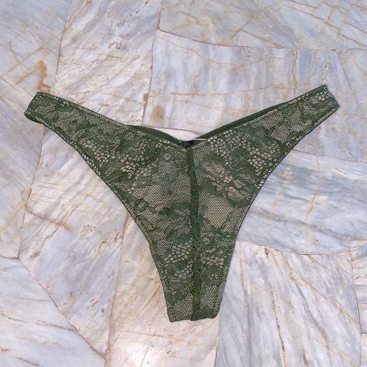 Victoria's Secret Green/Cream LACIE Lace Thong Panty XS